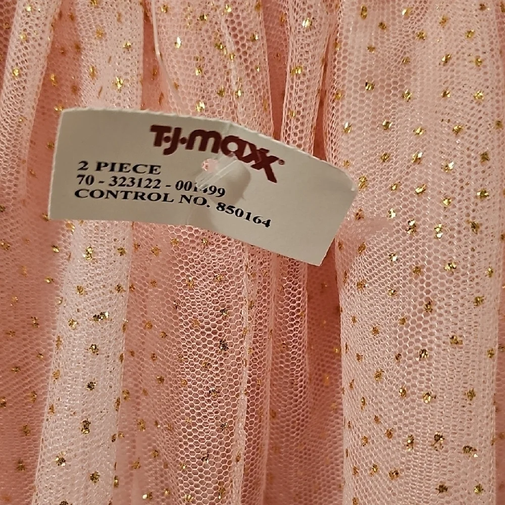 Girls NWY Pink Glitter Tulle Skirt with Gold Waistband Size Small 5/6
